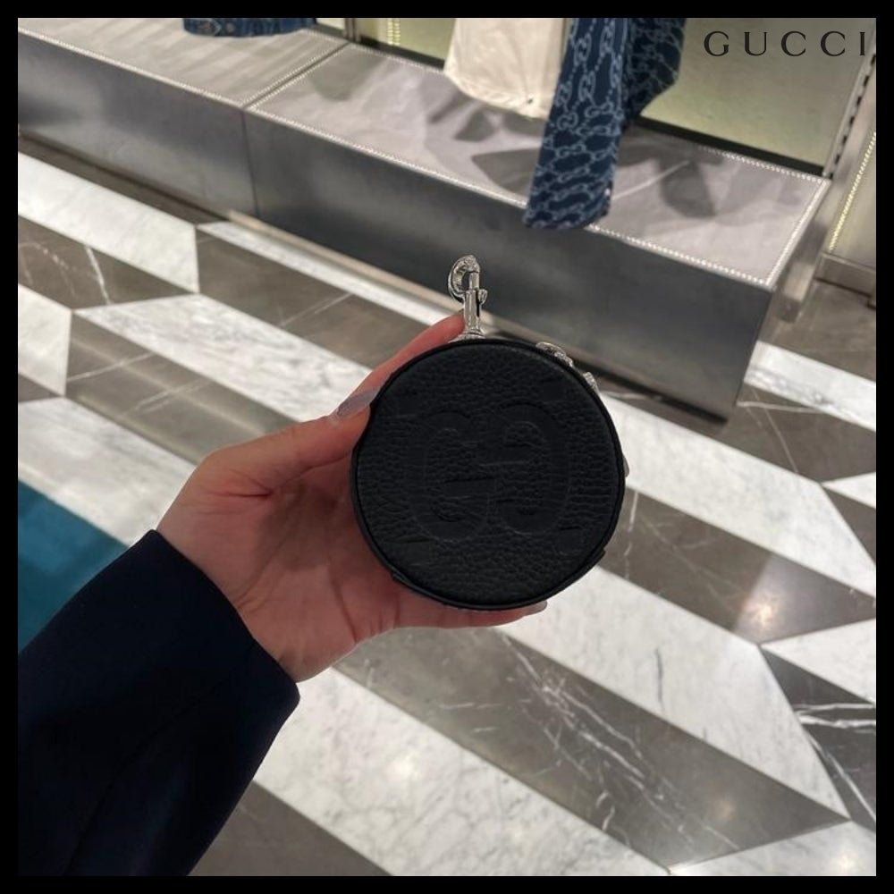 【GUCCI】PIUMA GG Jumbo Calf Keyring Coin Wallet Black