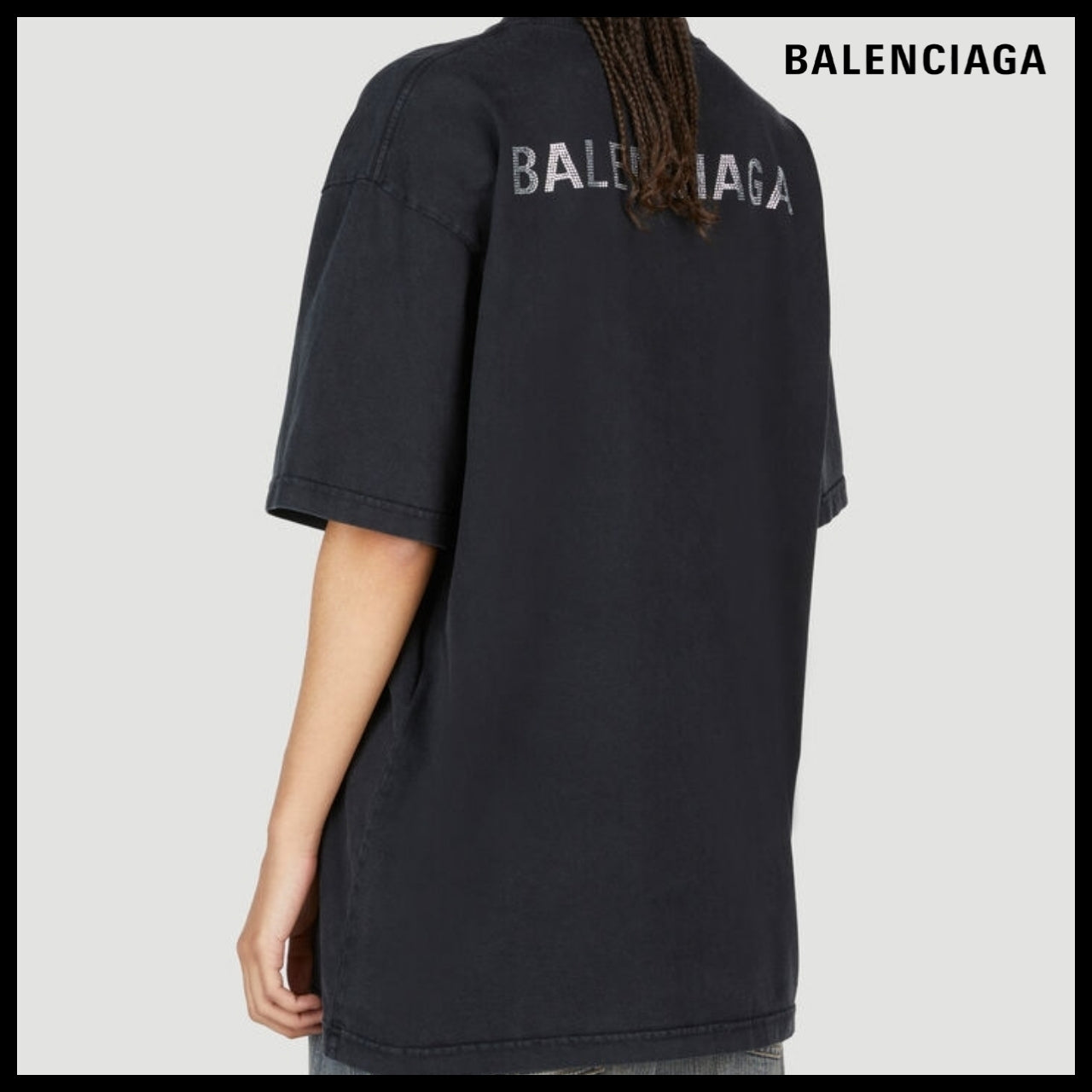 【BALENCIAGA】Crystal Embellished Logo Large Fit T-Shirt