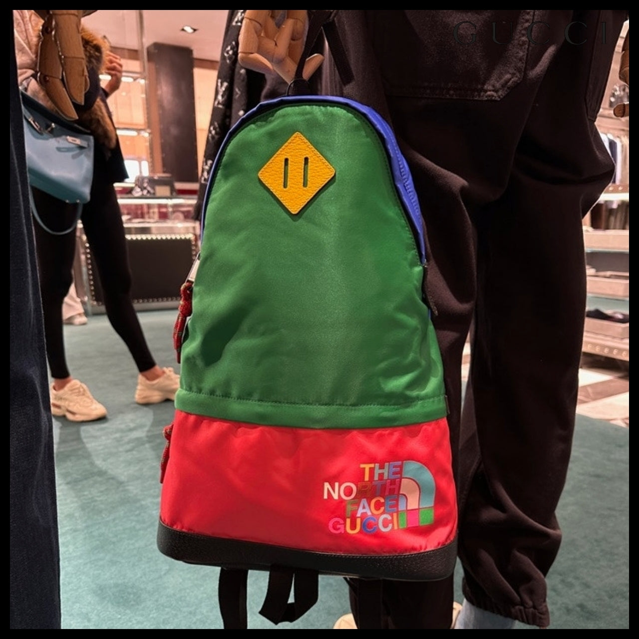 【GUCCI x The North Face】Two Tone Nylon Backpack Green Red
