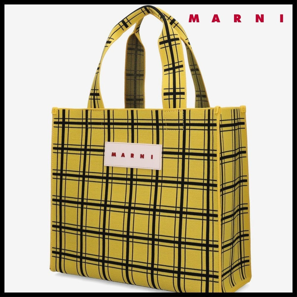 【MARNI】 マルニ バッグ LOGO TAG CHECK TOTE BAG YELLOW