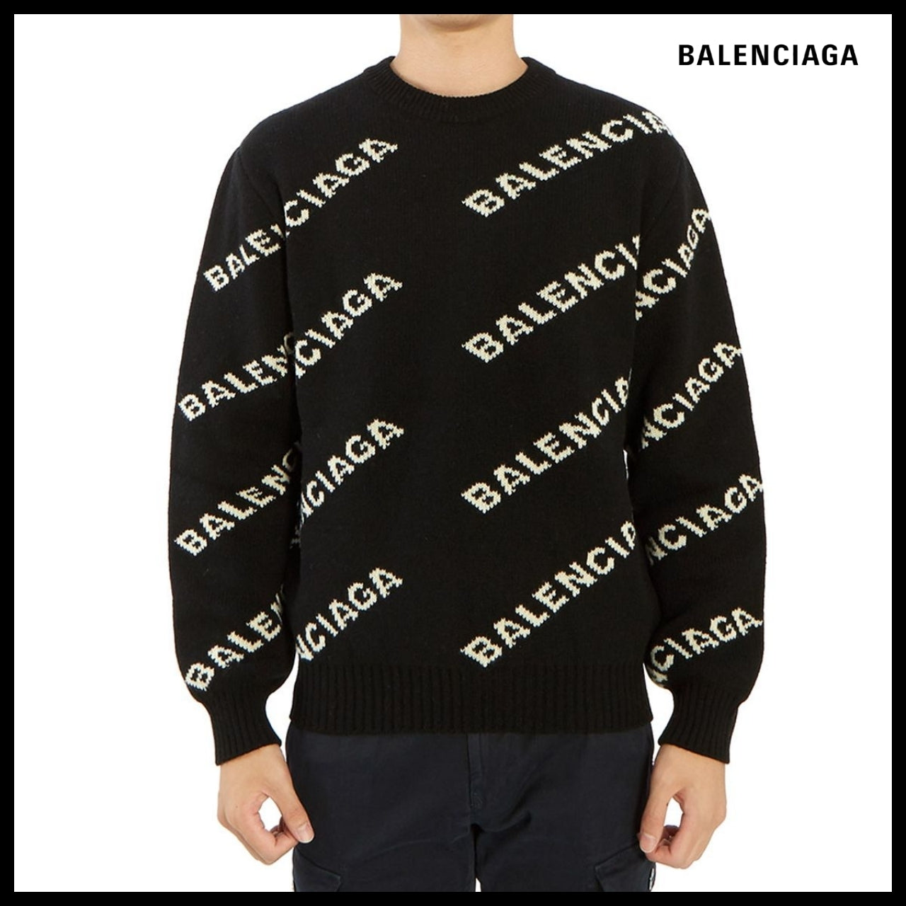 【BALENCIAGA】Allover Logo Sweater Black White