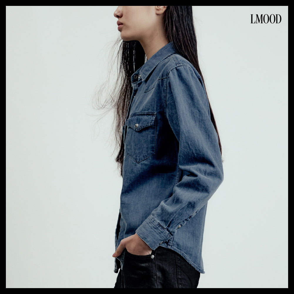【LMOOD】W Stewart Western Denim Shirt Classic Blue