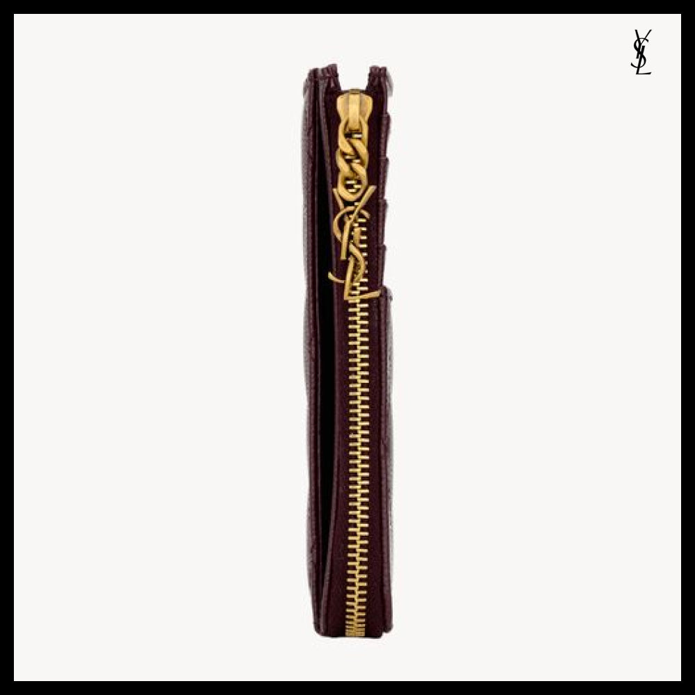 【Saint Laurent】Leather CASSANDRE BIJOU Zipped Card Case