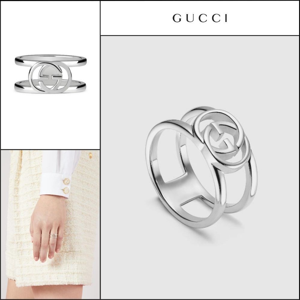 【GUCCI】Interlocking G Open Band Wide Ring ARGENTO