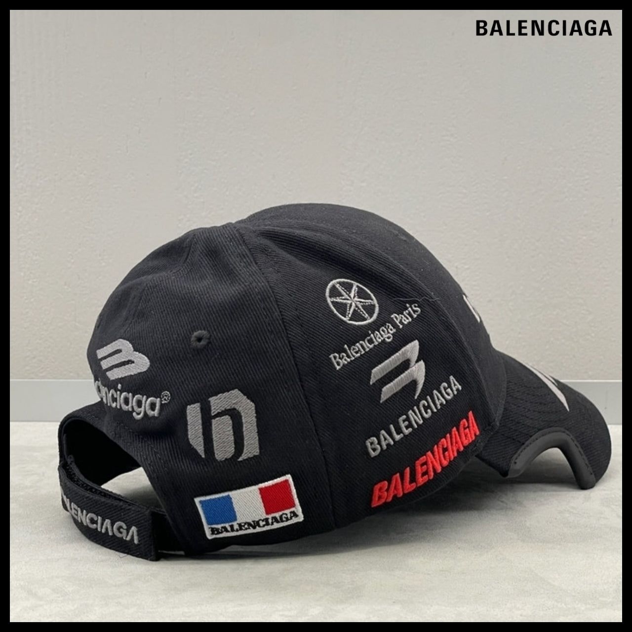 【BALENCIAGA】Racer Embroidered Drill Cotton Ball Cap Black