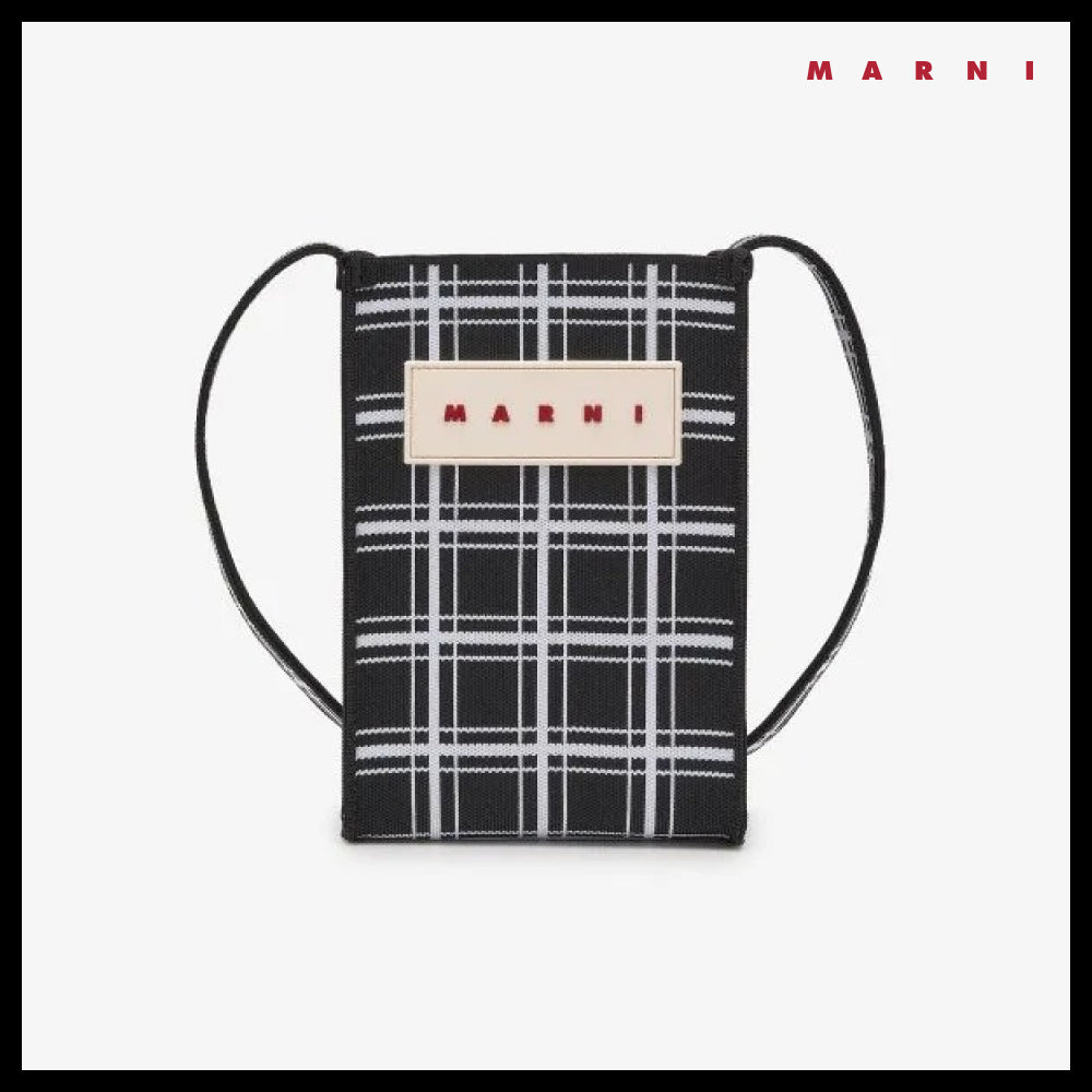 【MARNI】Mini Jacquard Check Shoulder Bag Black White