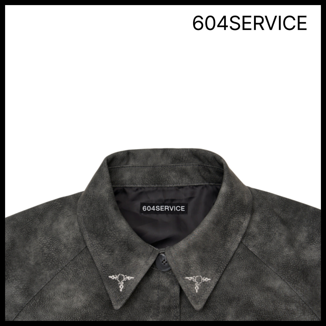 【604service】EMBROIDERED LEATHER JACKET IN CHARCOAL