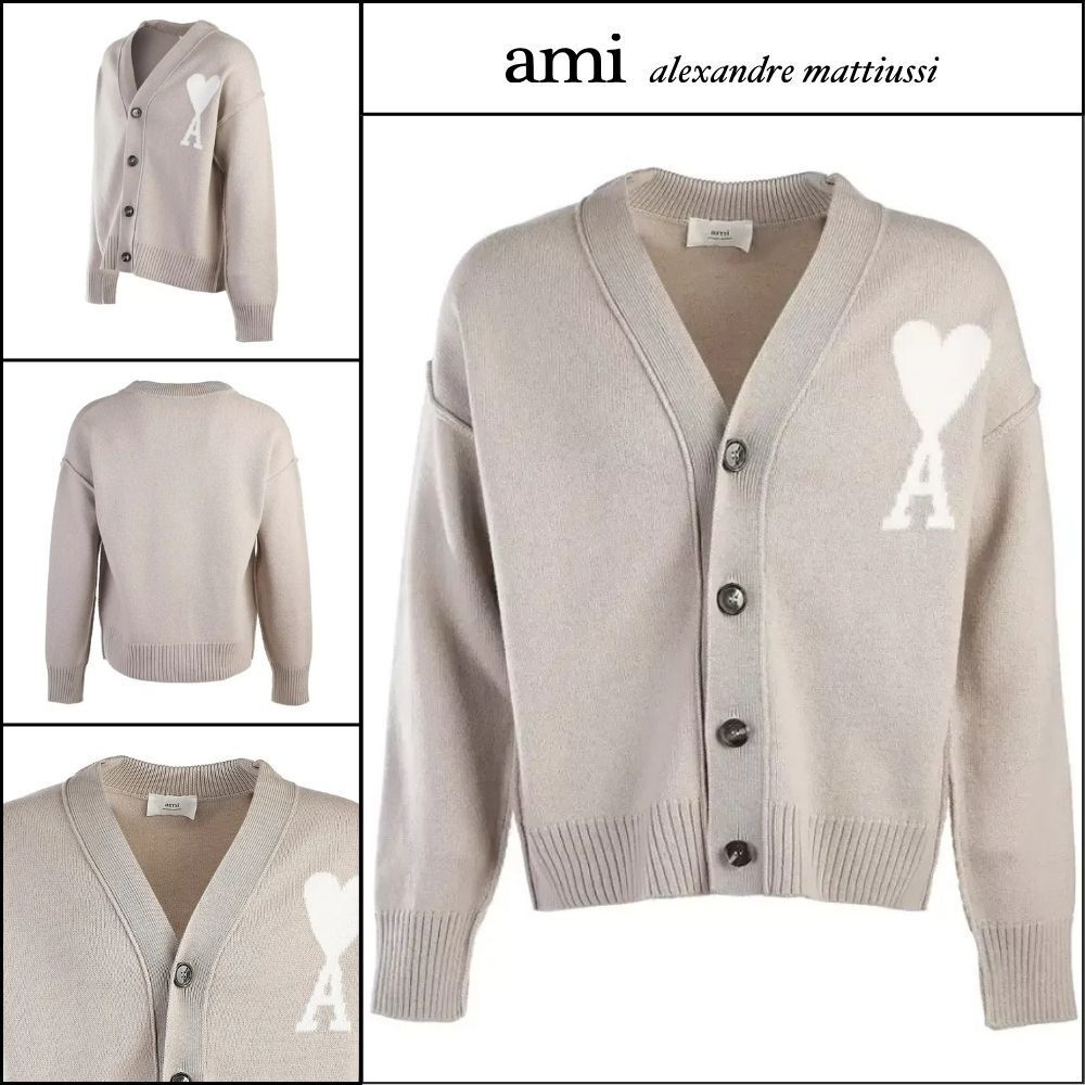 【AMI Paris】Off-White Virgin Wool Cardigan