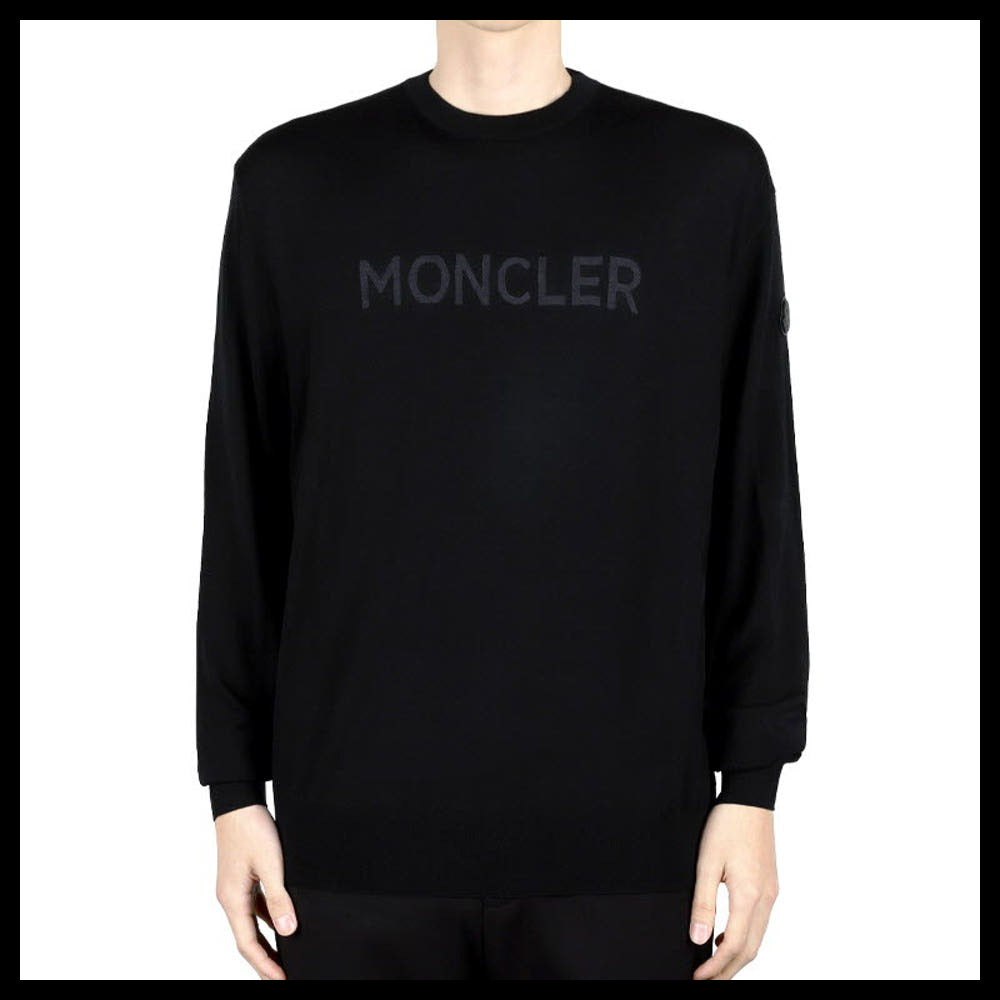 【MONCLER】Logo Print Wool Sweater Knit Black