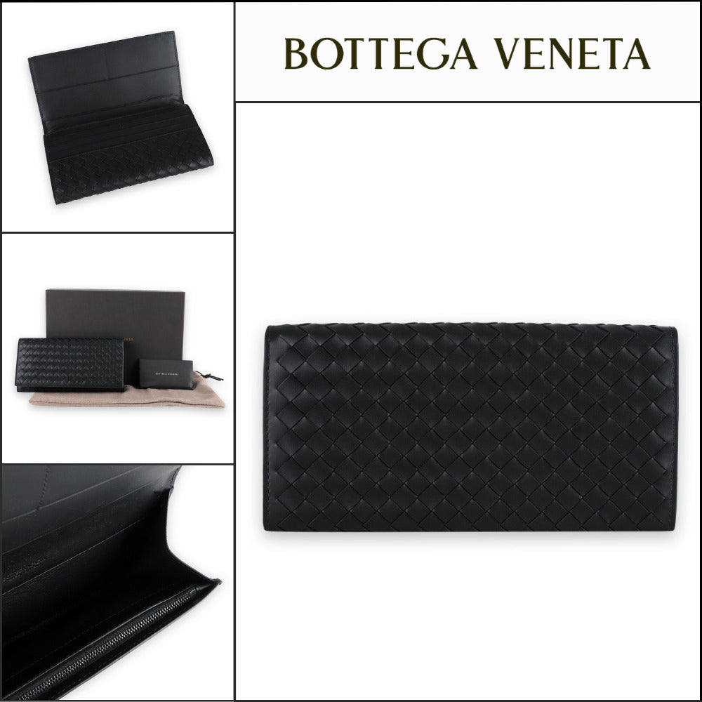 【BOTTEGA VENETA】 Mens Intrecciato Long Wallet Black