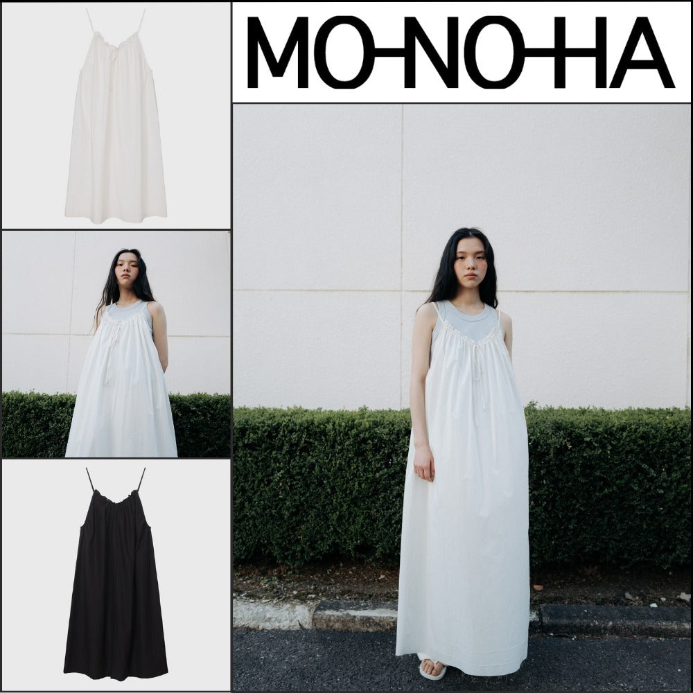 【MONOHA】Gathered Drawstring Sleeveless Dress 2 Colors
