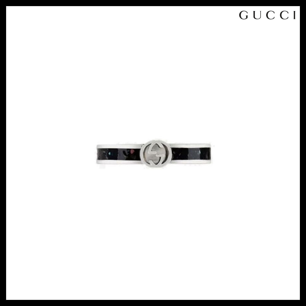 【GUCCI】 インターロッキング G メタル シルバー リング BLACK