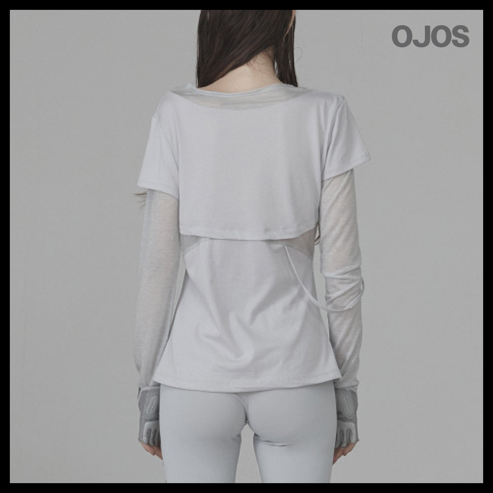 【OJOS】Layered Shoulder Strap Long Sleeves 4colors