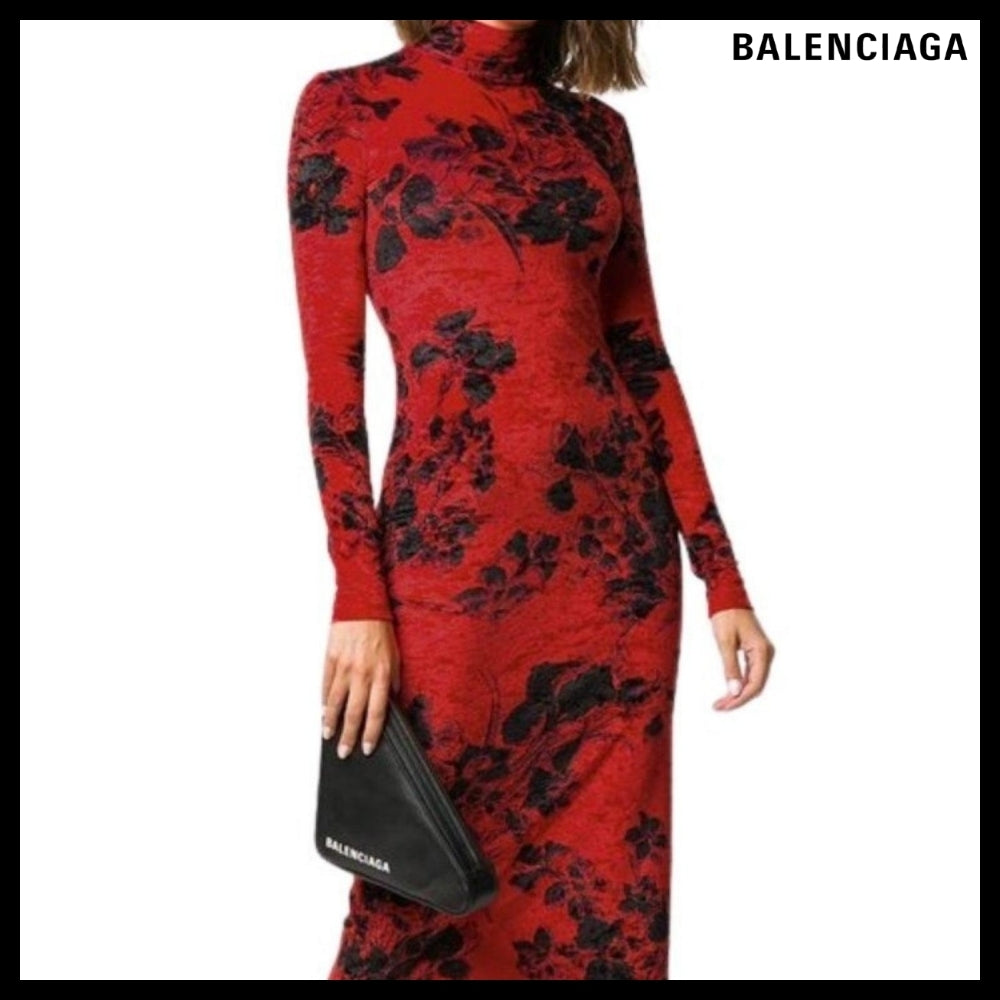 【Balenciaga】Floral-Print Turtleneck Dress