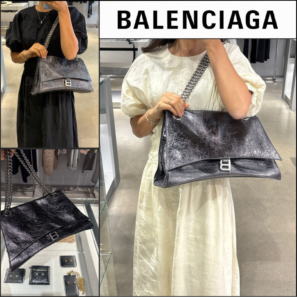 【【BALENCIAGA】B Logo Crush Metallic Calf Leather Large