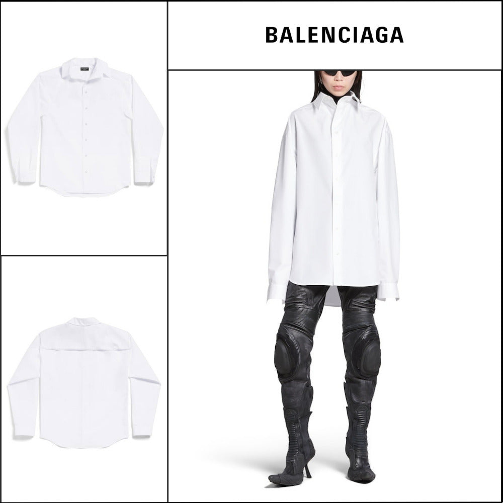 【BALENCIAGA】Women’s Kick Collar Shirt Large Fit White
