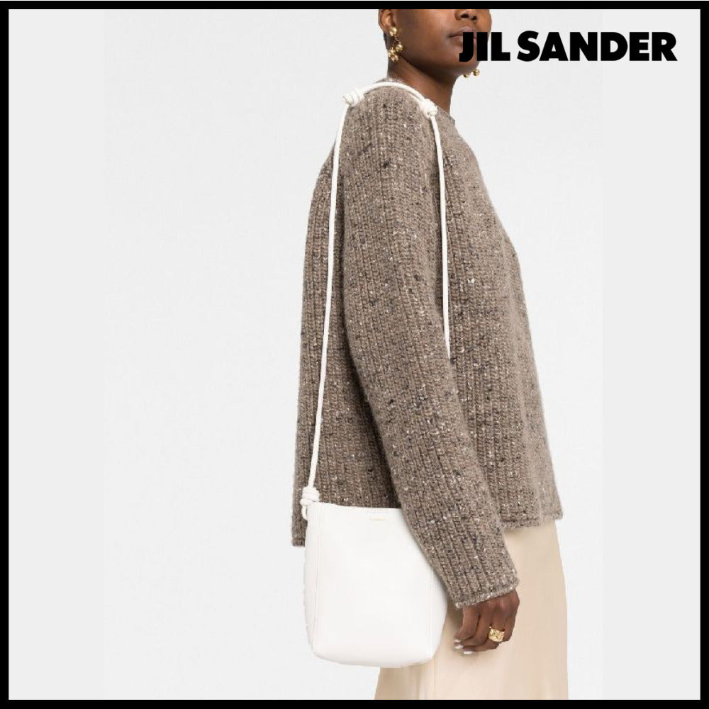 【Jil Sander】Logo Detail Calfskin Crossbody Bag White