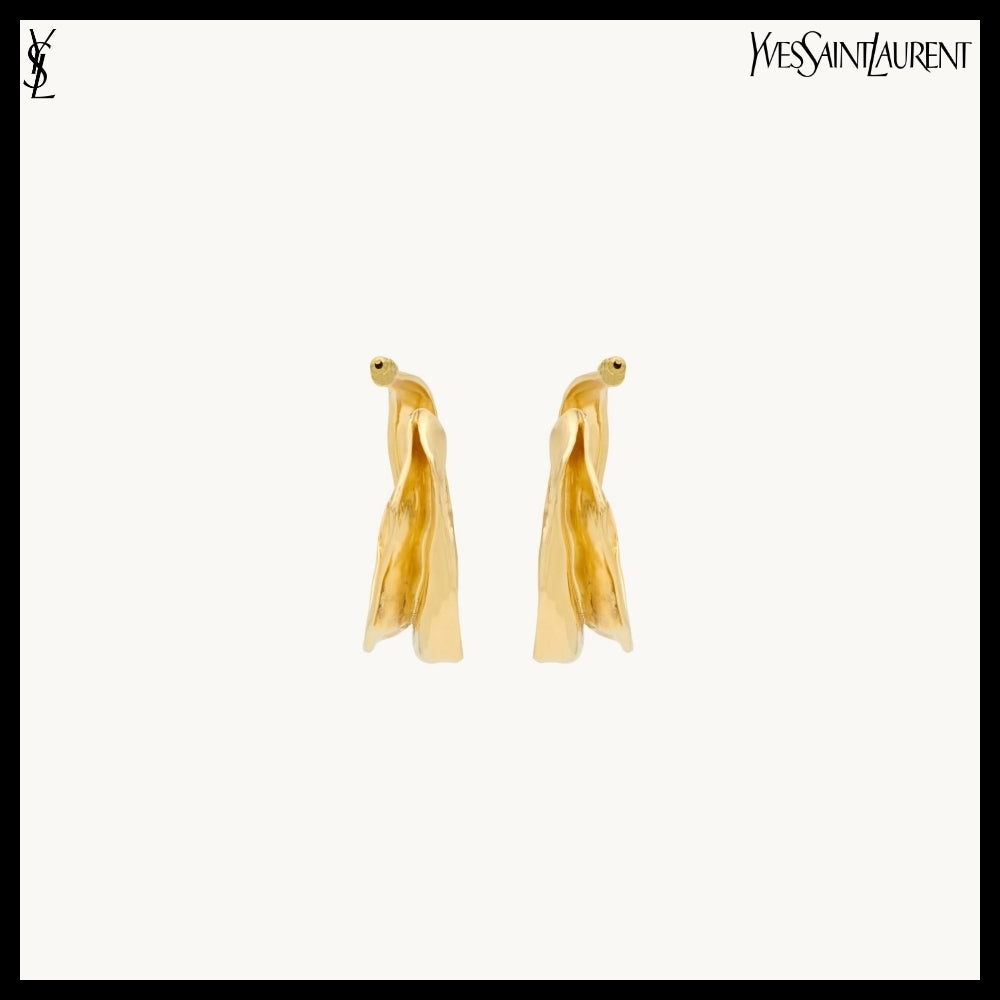 【Saint Laurent】Metal Twisted Leaf Hoop Earrings