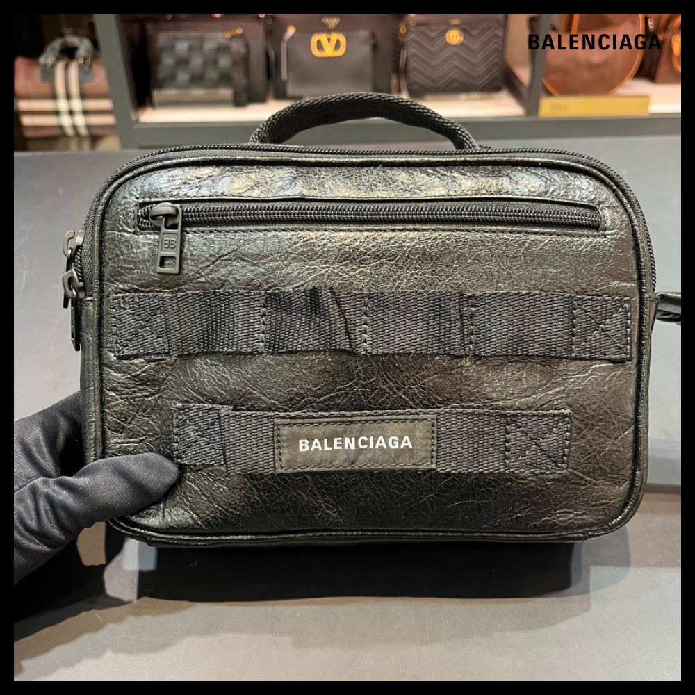 【BALENCIAGA】Army Pouch Crossbody Messenger Bag Black