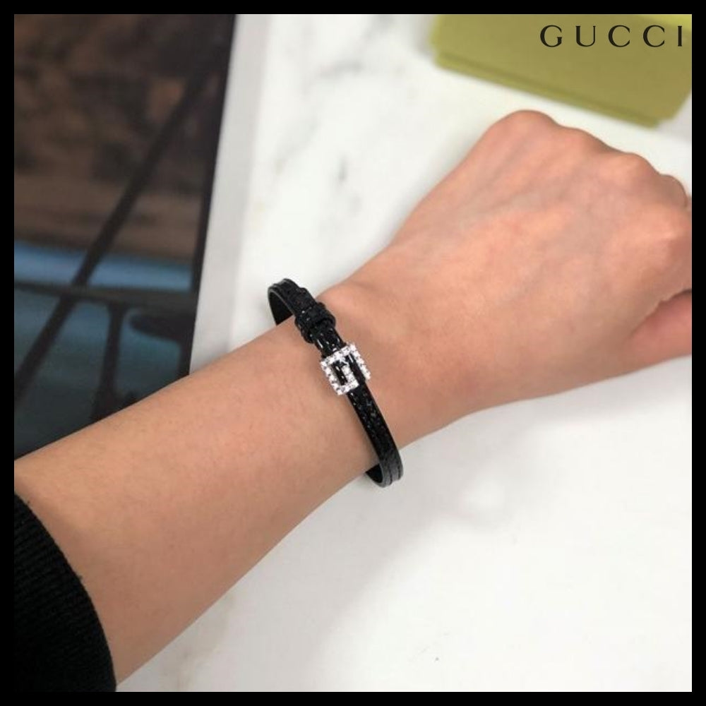 【GUCCI】 レディース レザー ブレスレット ブラック