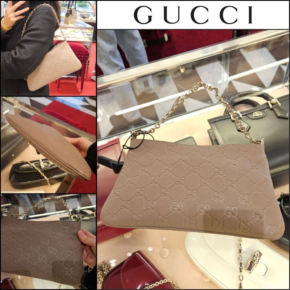 【GUCCI】GG emblem Briony calf leather shoulder bag rocky