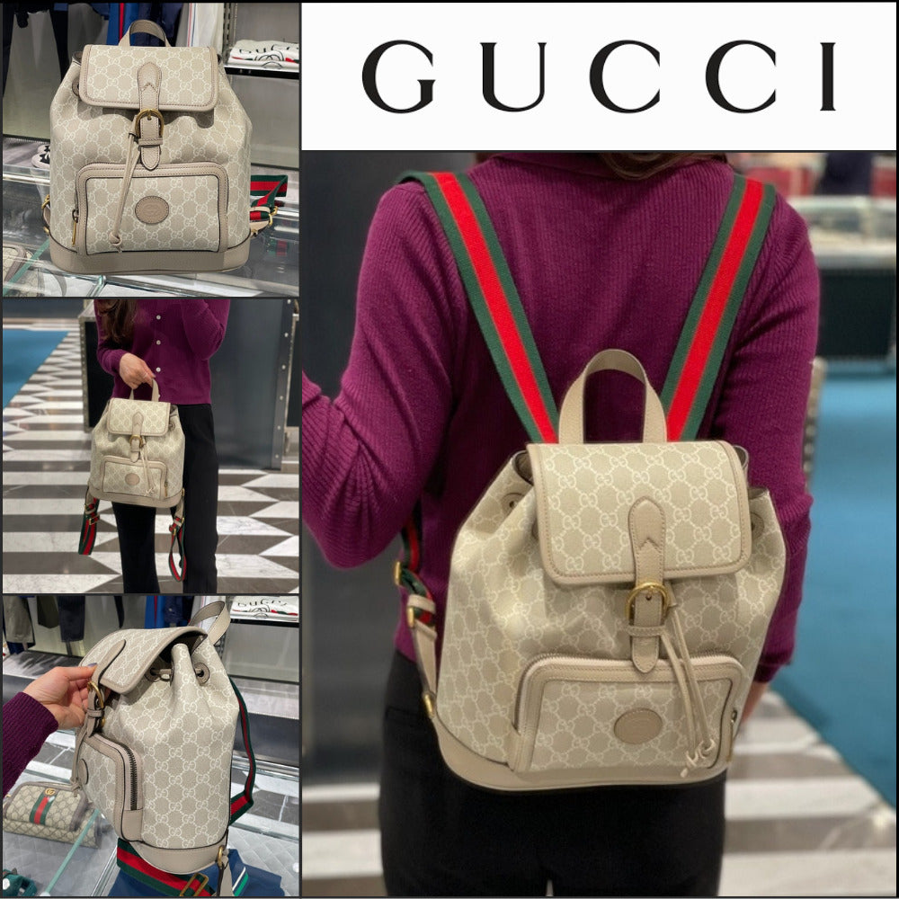 【GUCCI】Interlocking GG Supreme Canvas Backpack Beige White
