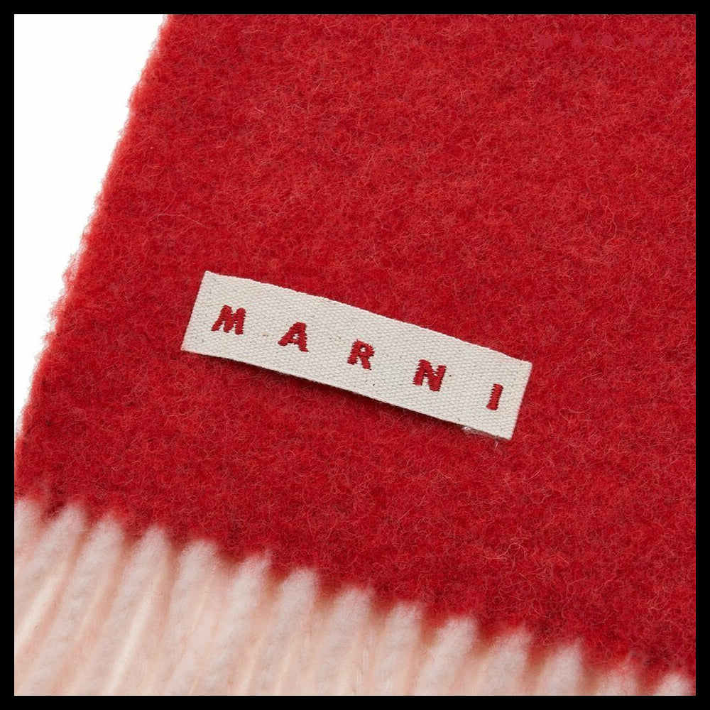 【MARNI】Color Block Long Wool-Alpaca Blend Fringe Muffler