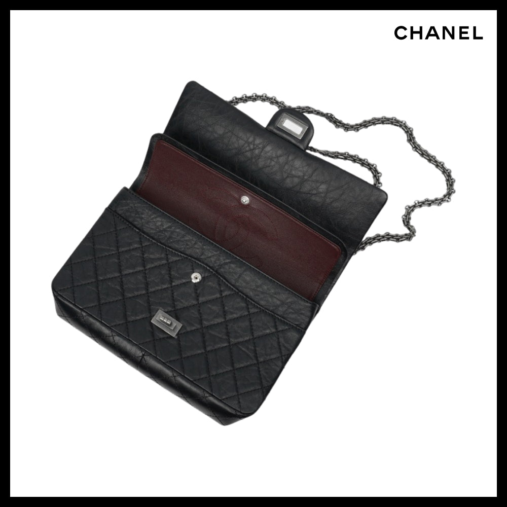 【CHANEL】Large 2.55 Handbag Aged Calfskin & Ruthenium Black