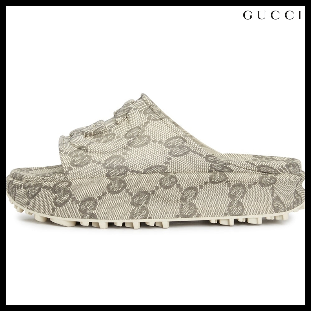 【GUCCI】Interlocking GEmbossedLogoMen'sSlippers BeigeEbony