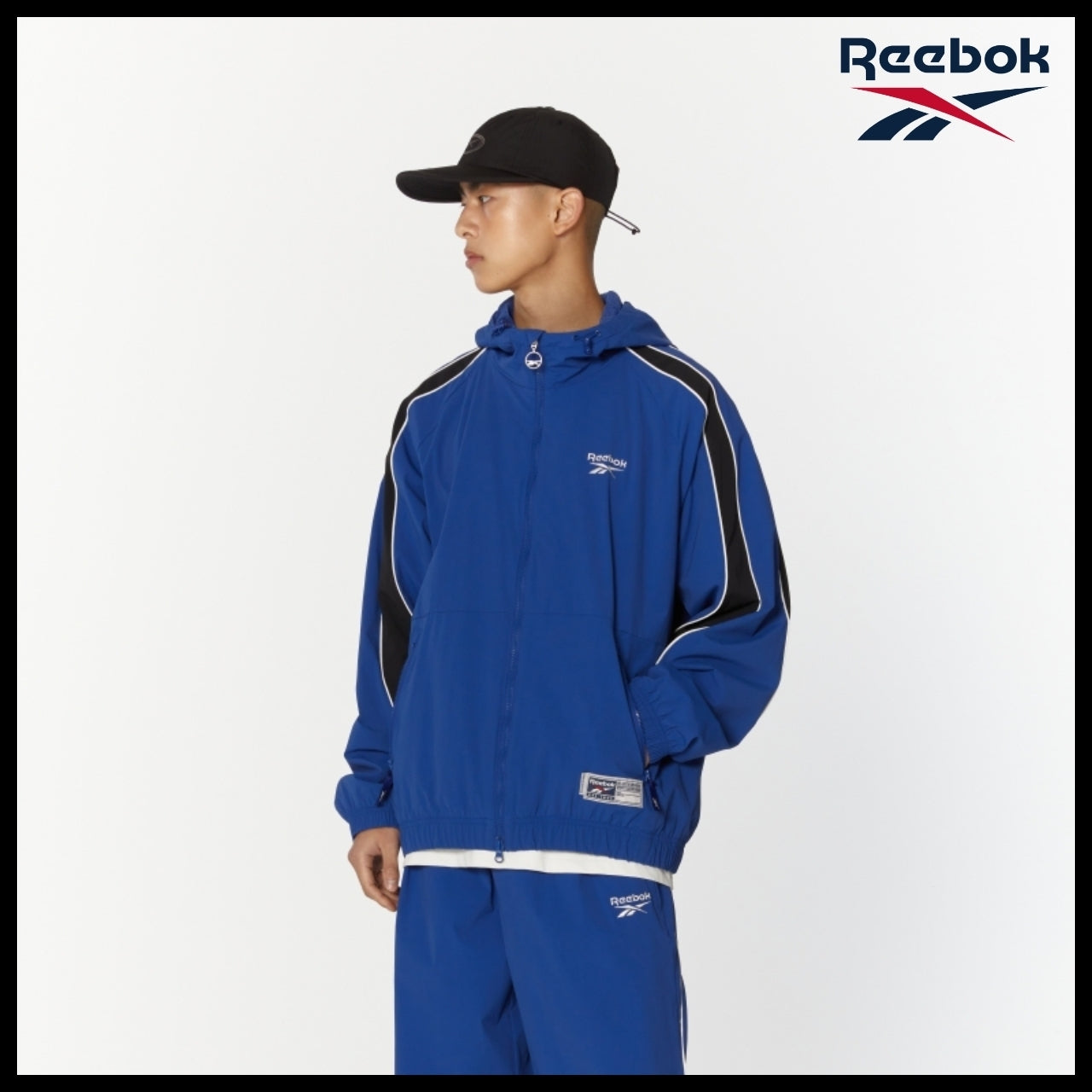 【Reebok】Stretch Hooded Windbreaker Jacket Blue