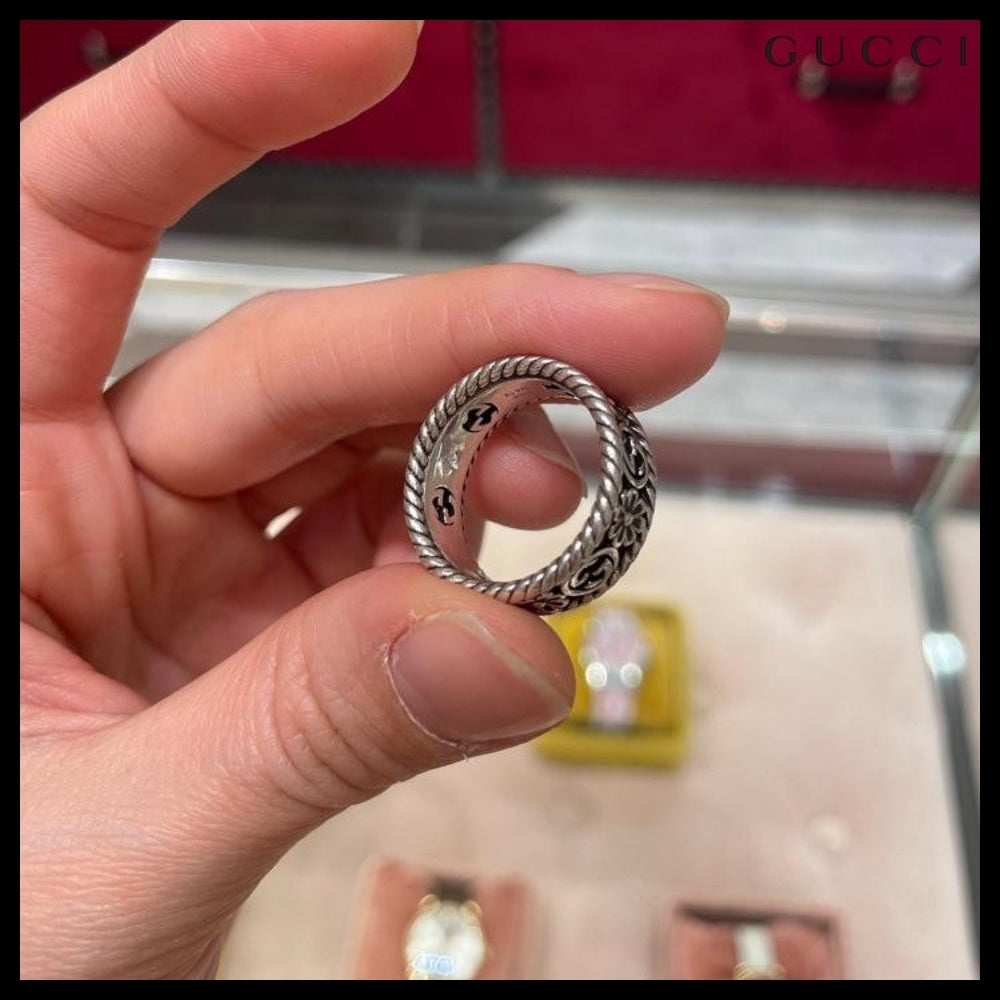【GUCCI】インターロッキングGフラワーメタルリングシルバー