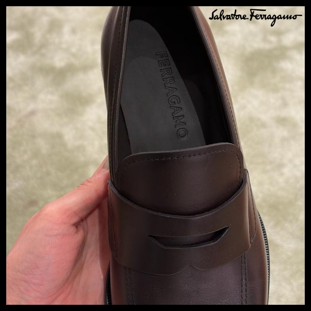 【FERRAGAMO】GUSTAV LEATHER PENNY LOAFERS DARK BROWN