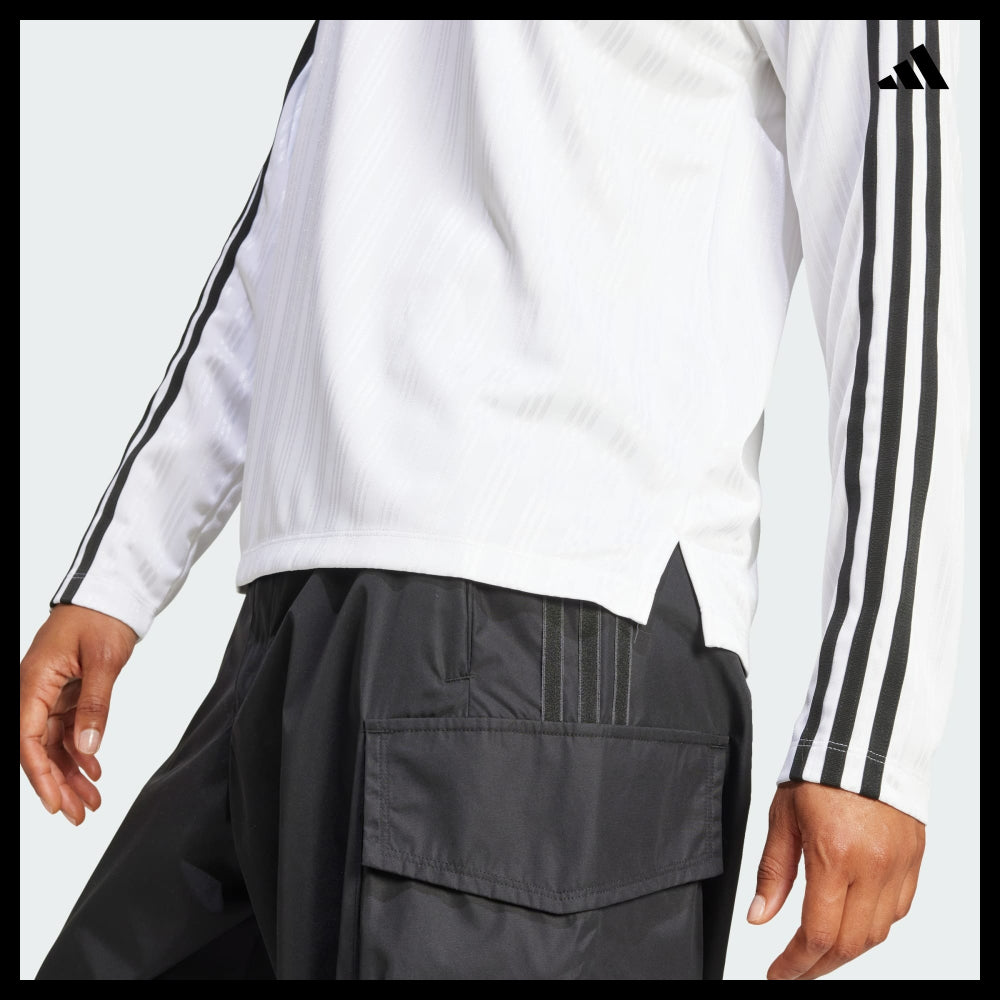 【ADIDAS】Football Jacquard V-Neck Long Sleeve Polo White