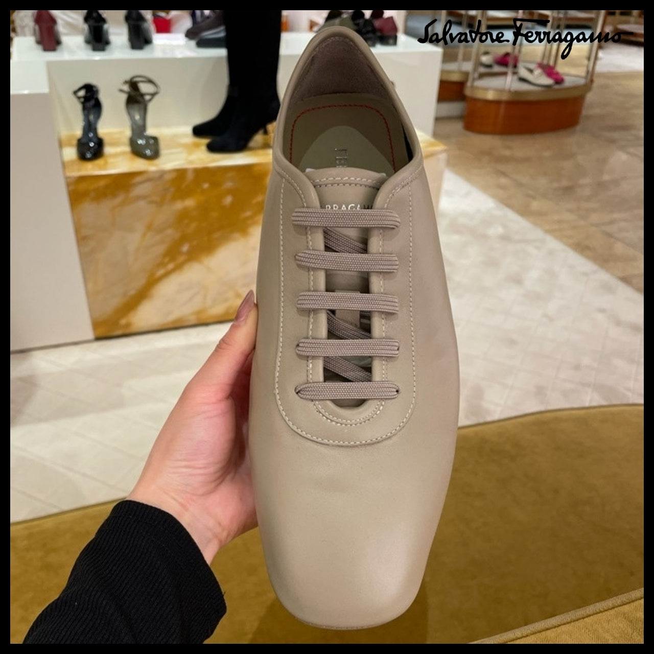 【FERRAGAMO】BOND CALF LEATHER LACE-UP LOAFERS BEIGE