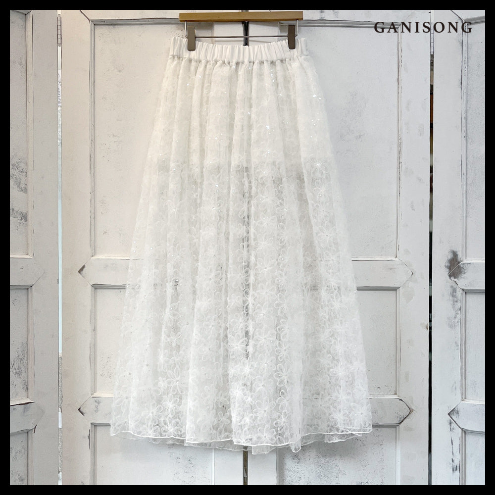 【GANISONG】Bridal Meringue Flower Dress White