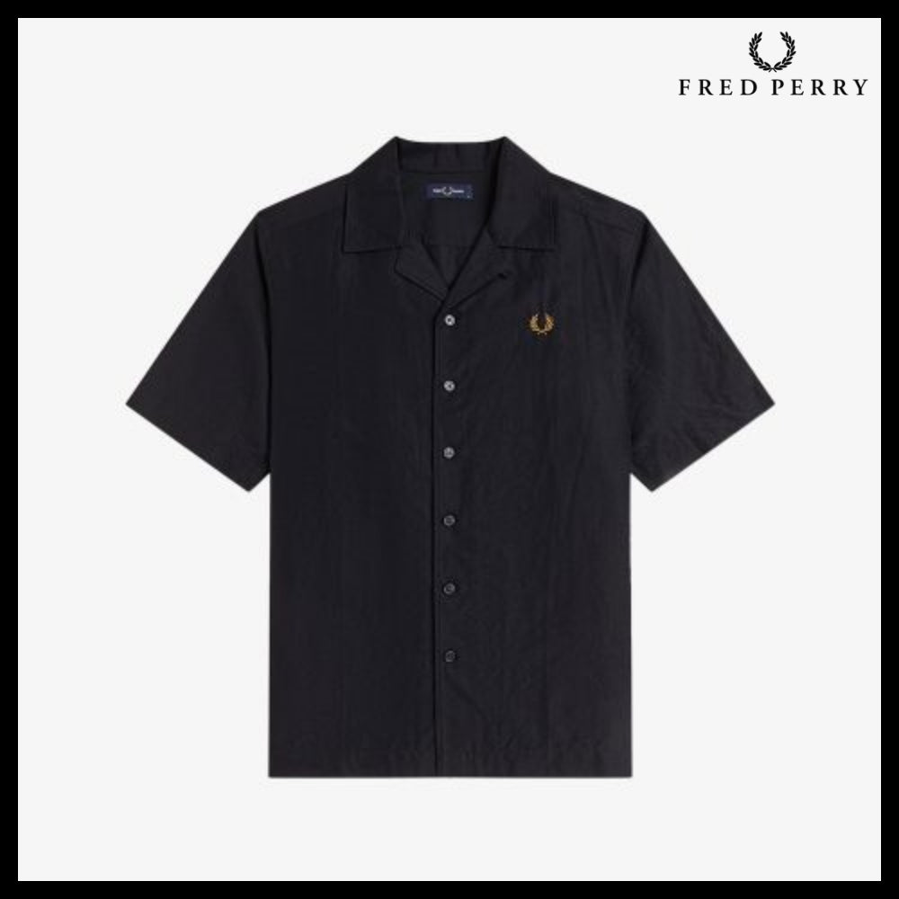 【FRED PERRY】Linen Blend Revere Collar Shirt Black