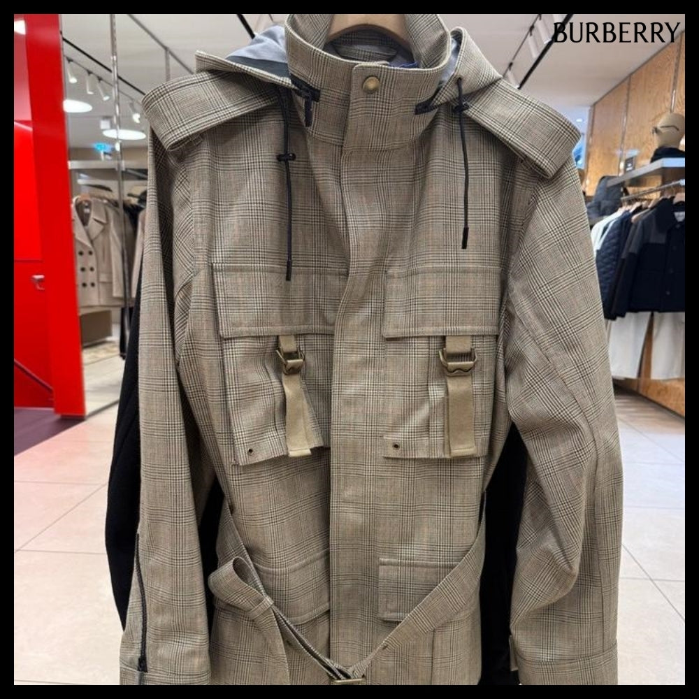 【Burberry】Check Bonded Wool Belted Field Jacket Loch Bliss