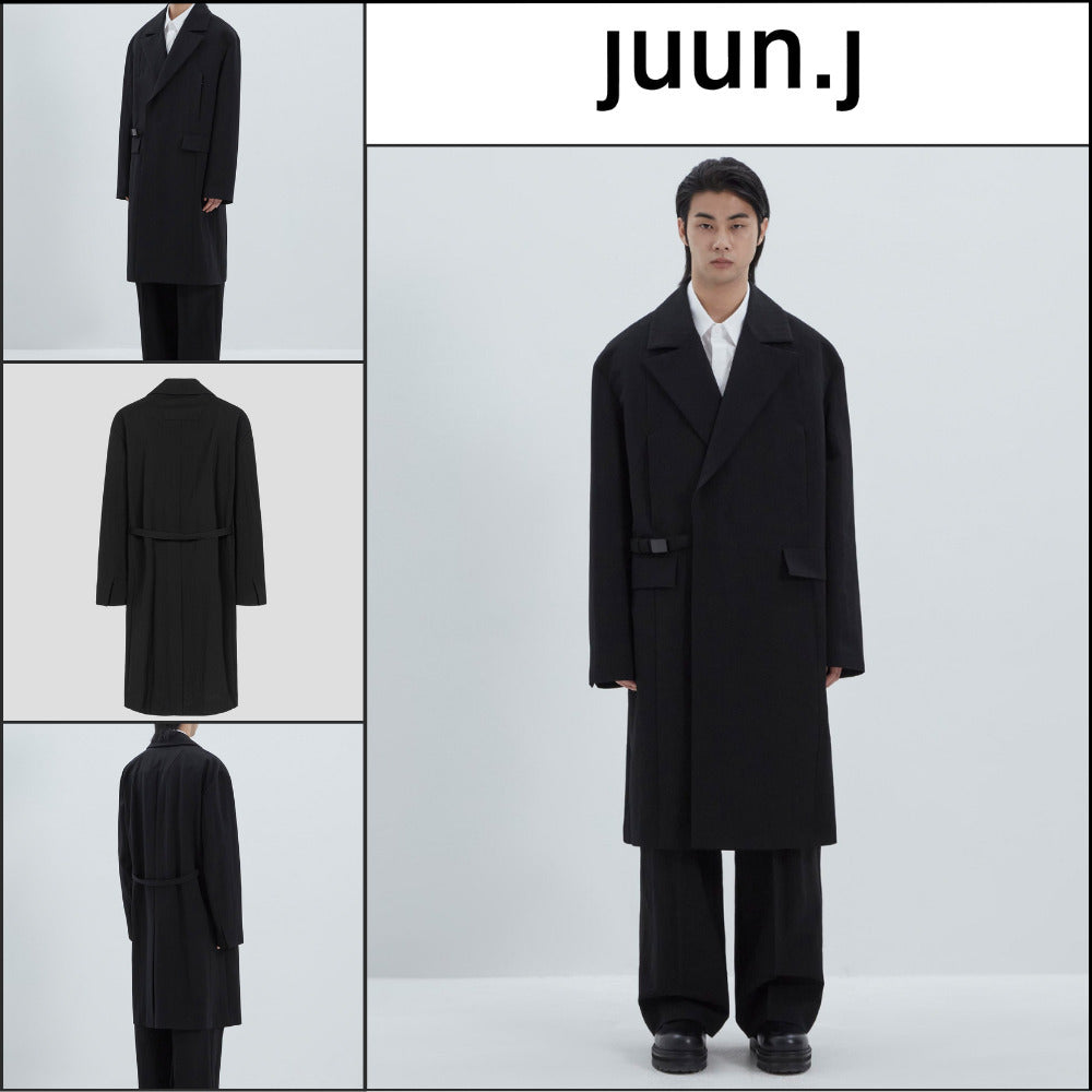 【JUUN.J】CORE Blended Wool Belted Coat Black