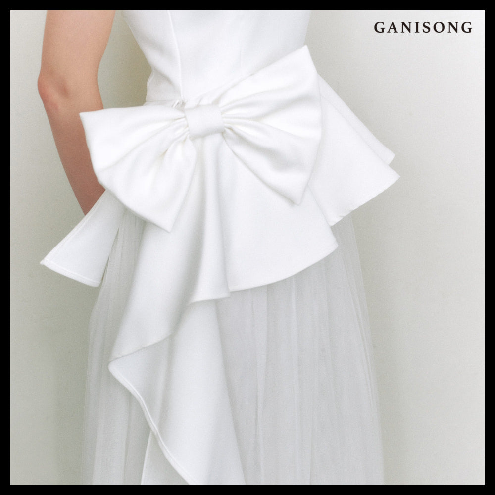 【GANISONG】Bridal Ribbon Swan Dress White
