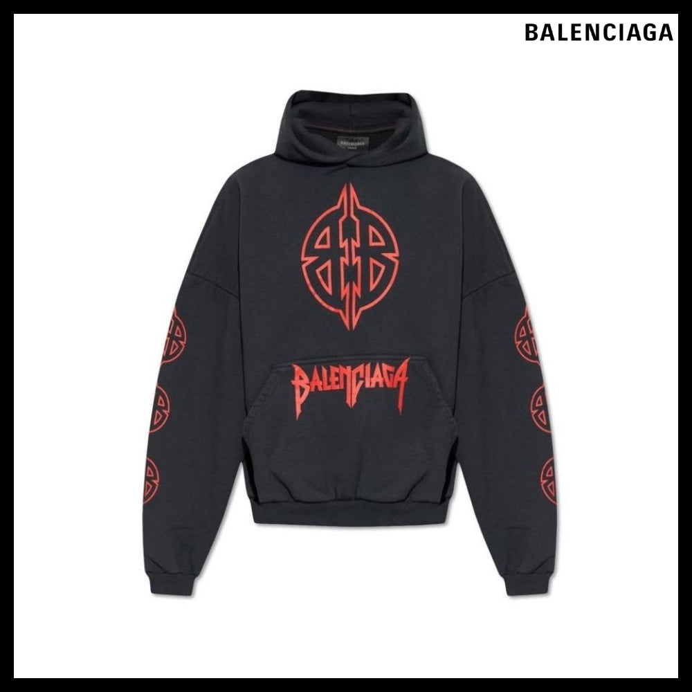 【BALENCIAGA】Round Hoodie Faded Black Red