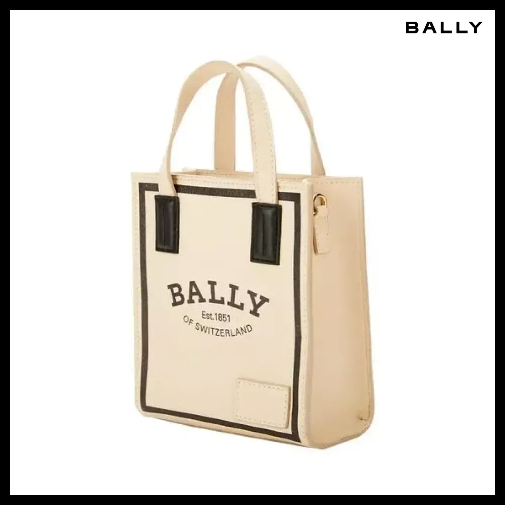 【BALLY】Unisex Mini Logo Print Light Beige Tote Bag