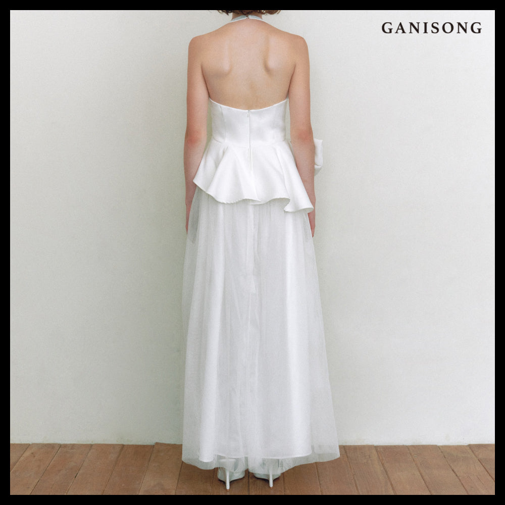 【GANISONG】Bridal Ribbon Swan Dress White