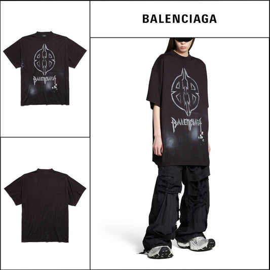 【BALENCIAGA】Black/White Metal BB Stencil Oversized T-Shirt