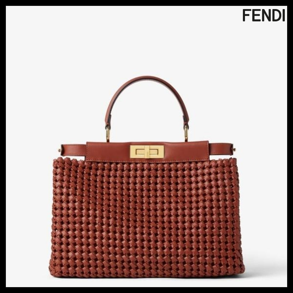 【FENDI】Peekaboo Medium Leather Brown Tote Bag