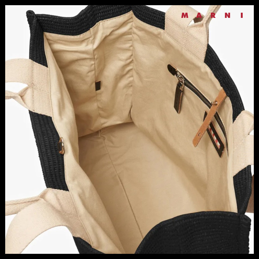 【MARNI】East West Raffia Large Top Handle Tote raffia top
