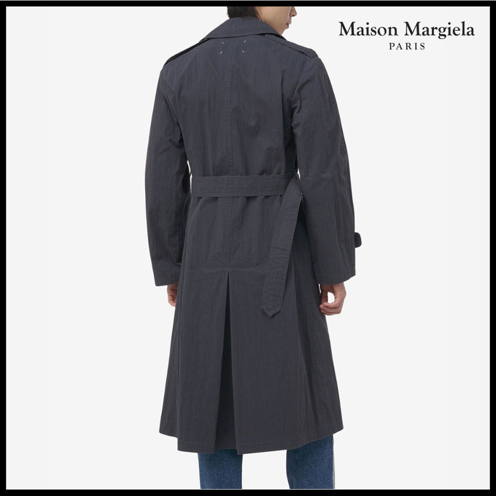 【Maison Margiela】Double Breasted Trench Coat Dark Blue