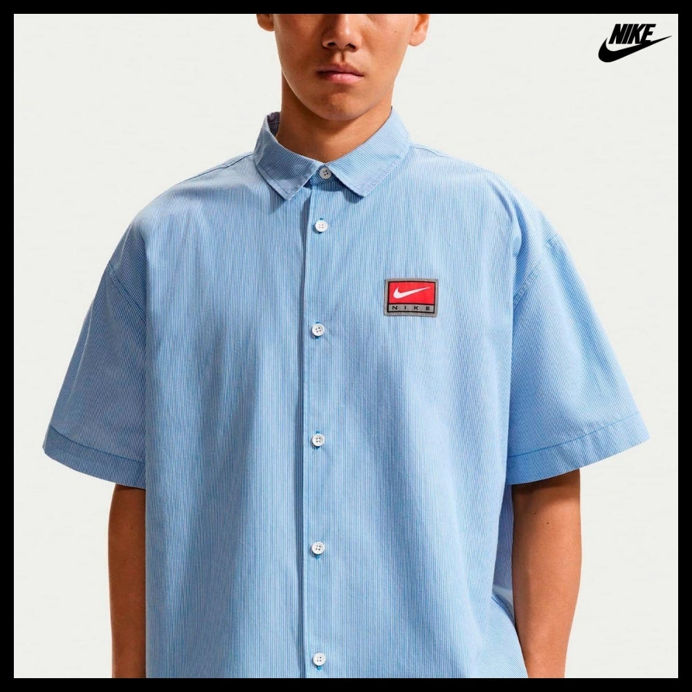 【Nike】LIFE SHORT SLEEVE BUTTON DOWN TOP PACIFIC BLUE WHITE