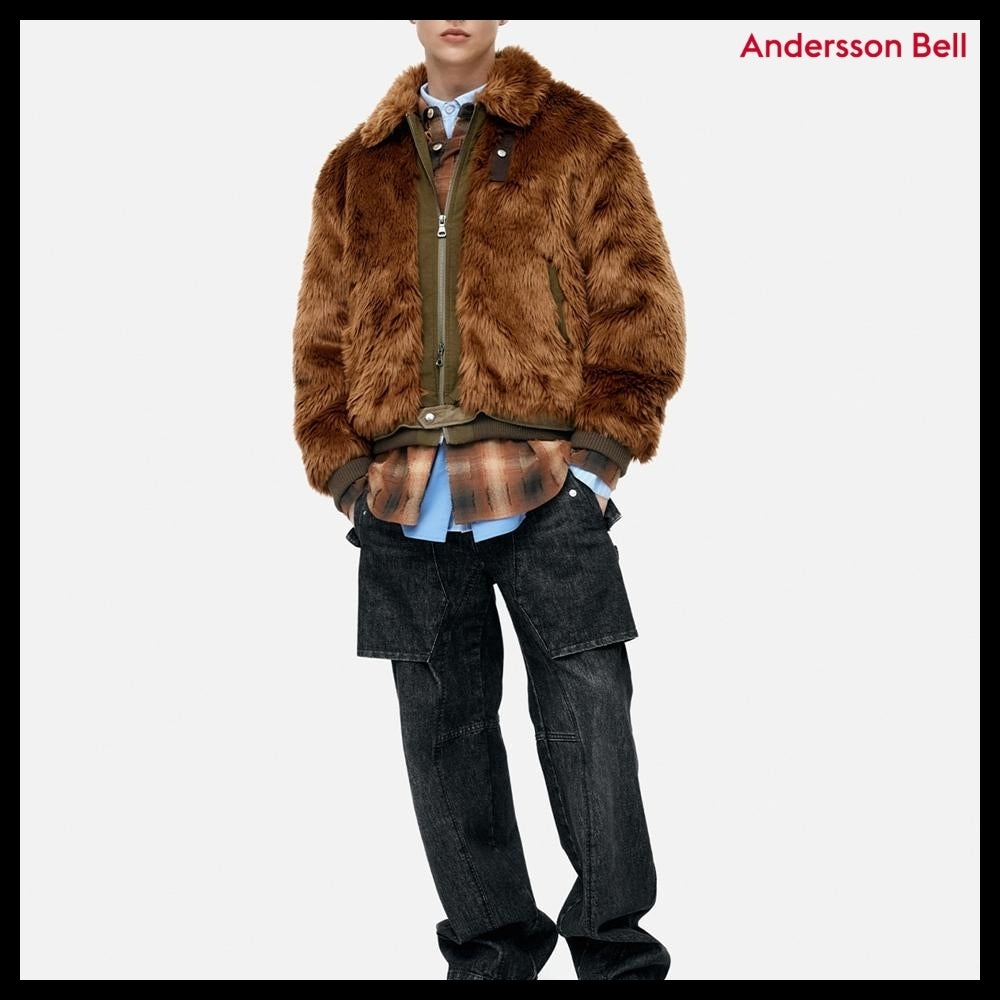 【ANDERSSON BELL】Unisex Flight Fur Bomber Jacket Brown