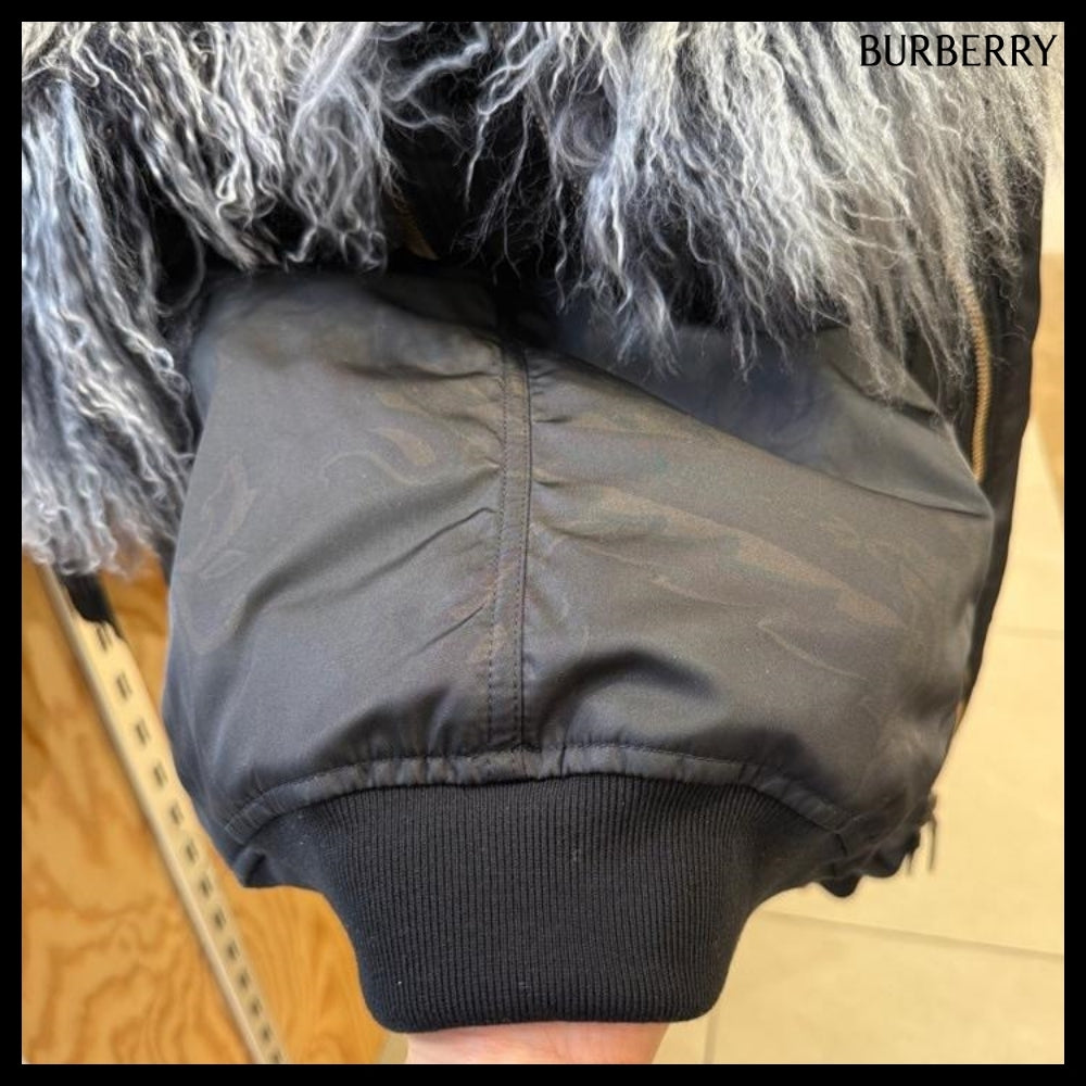 【Burberry】B Shield Shearling Fur Bomber Jacket Shadow