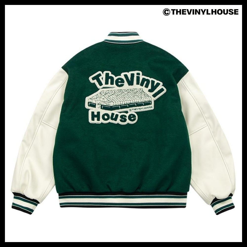 【THEVINYLHOUSE】Yin Yang Varsity Jacket Green